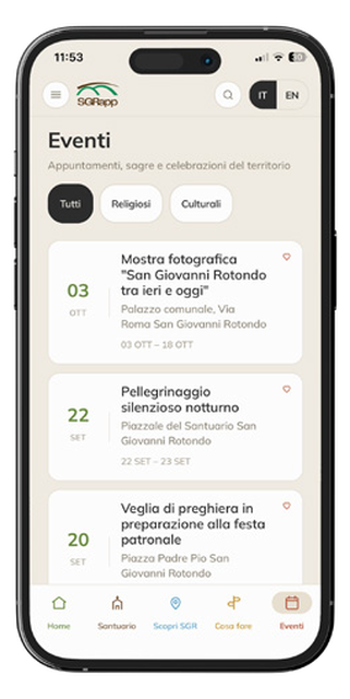 Schermata Eventi di SGRapp
